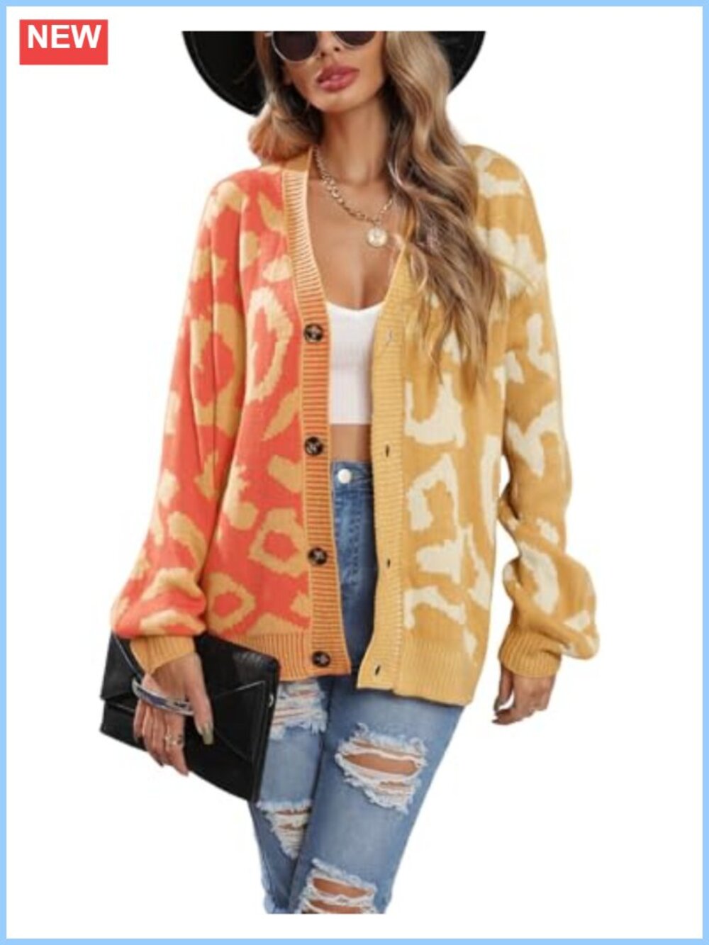 Leopard Print Button Down Long Sleeve Cardigan Sweater